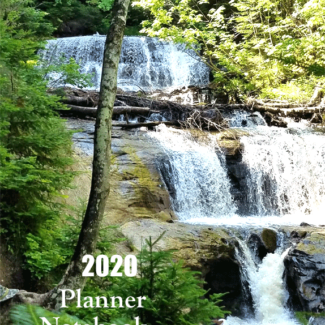 2020 Planner book with pretty waterfalls in the woods.