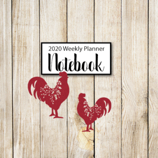 2020 Planner book with barn wood look cover with red roosters