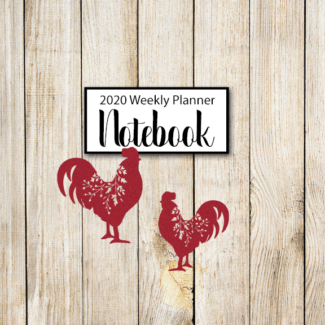 2020 Planner book with barn wood look cover with red roosters