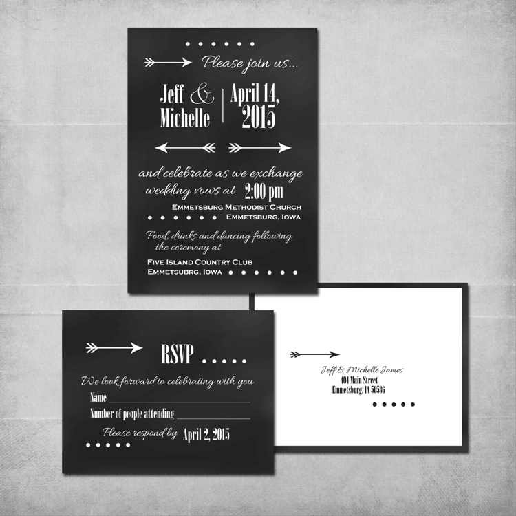 Chalkboard Wedding Invitation Suite - www.michellejdesigns.com - A DIY chalkboard wedding invitation. Customized by Michelle James Designs for you.