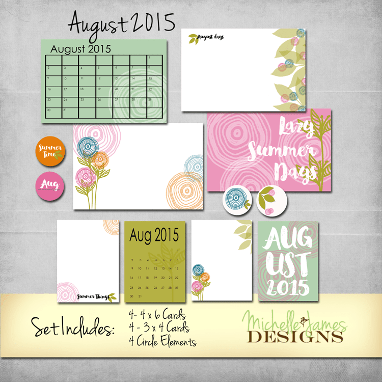 August 2015 Kit - www.michellejdesigns.com - Perfect for Project Life and Pocket pages and scrapbooking pages