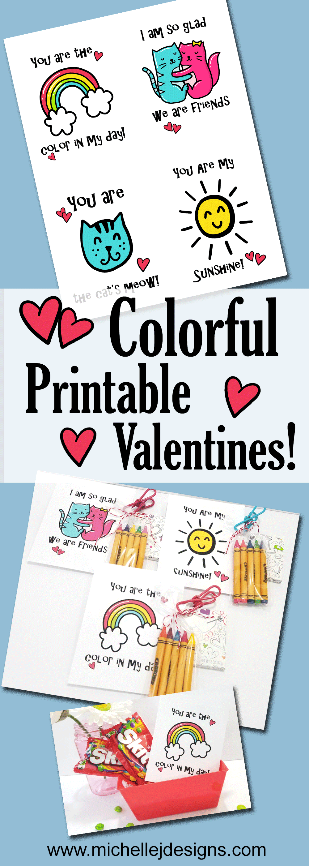 These bright, colorful Valentines are perfect for many occasions, not just Valentine's Day. - www.michellejdesigns.com